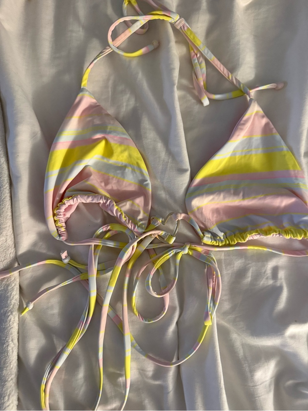 Frankie’s Bikinis Pastel Stripe Triangle Bikini Top - Pink & Yellow